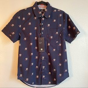 MBX Premium Goods Mens Sugar Skull & Rose Halloween Collection Button Down